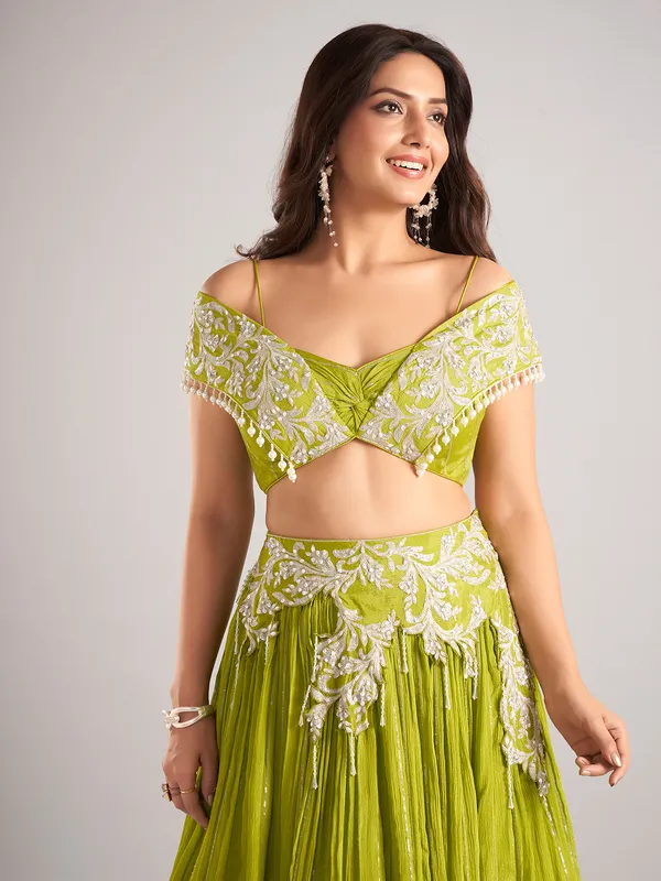 Green silk designer wedding wear lehenga choli