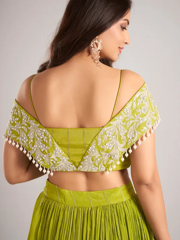 Green silk designer wedding wear lehenga choli