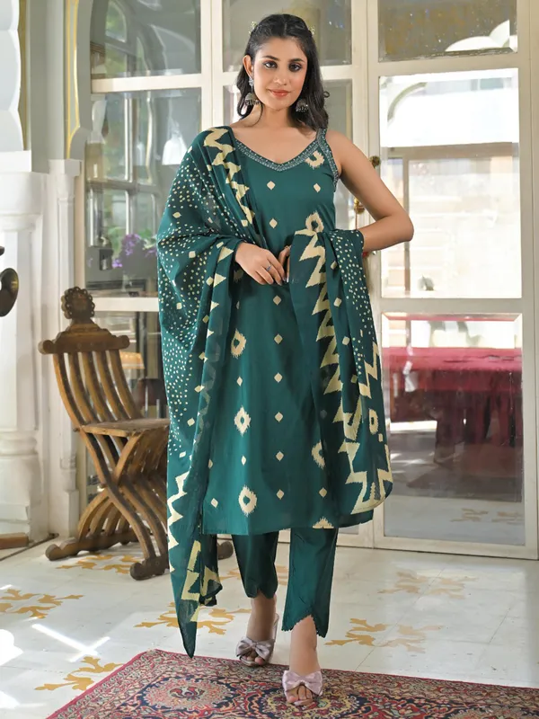 Green silk fesive wear kurti set