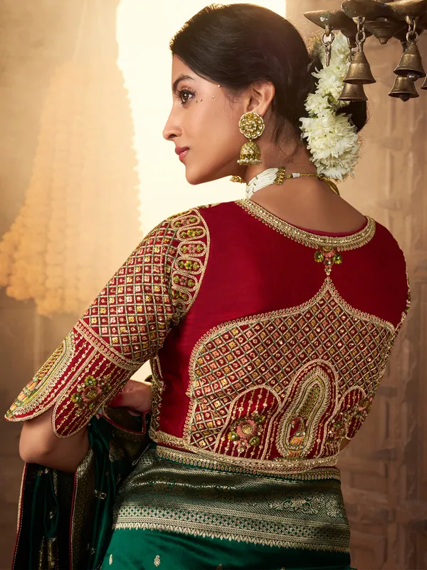 Green silk festive wear saree in premium silk