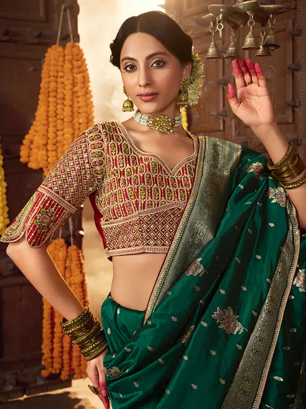 Green silk festive wear saree in premium silk