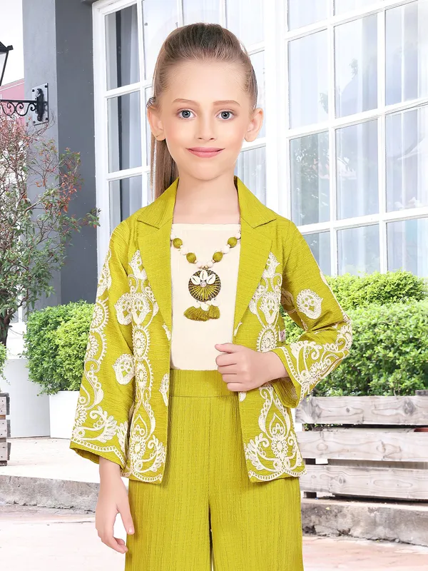 Green silk jacket style suit for girls
