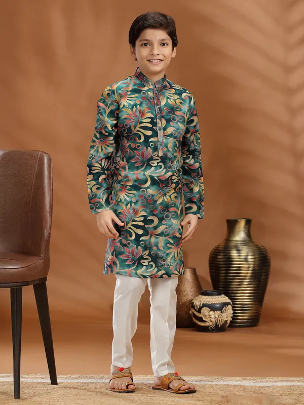 Green silk kurta suit for festival wear