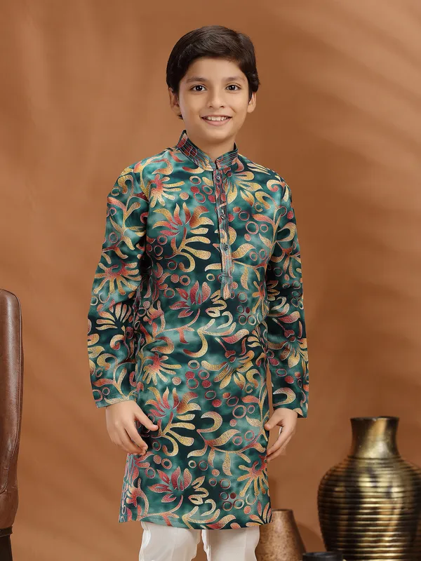 Green silk kurta suit for festival wear