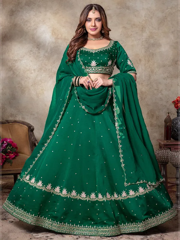 Green silk lehenga choli for mehendi