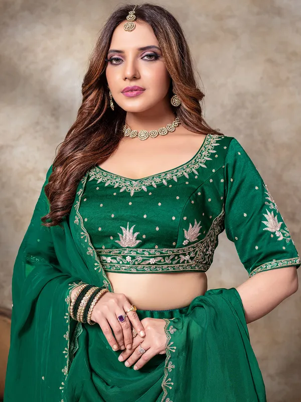 Green silk lehenga choli for mehendi