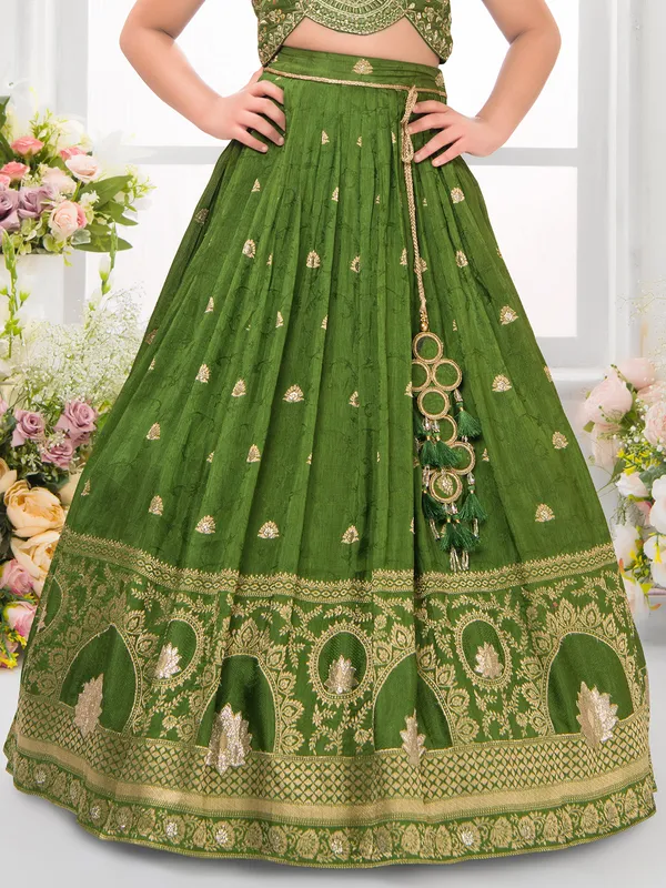 Green silk lehenga choli with zari embellishments