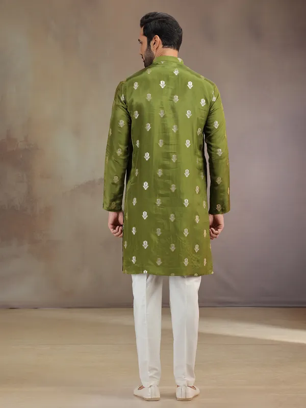 Green silk mehendi wear kurta suit with dupatta