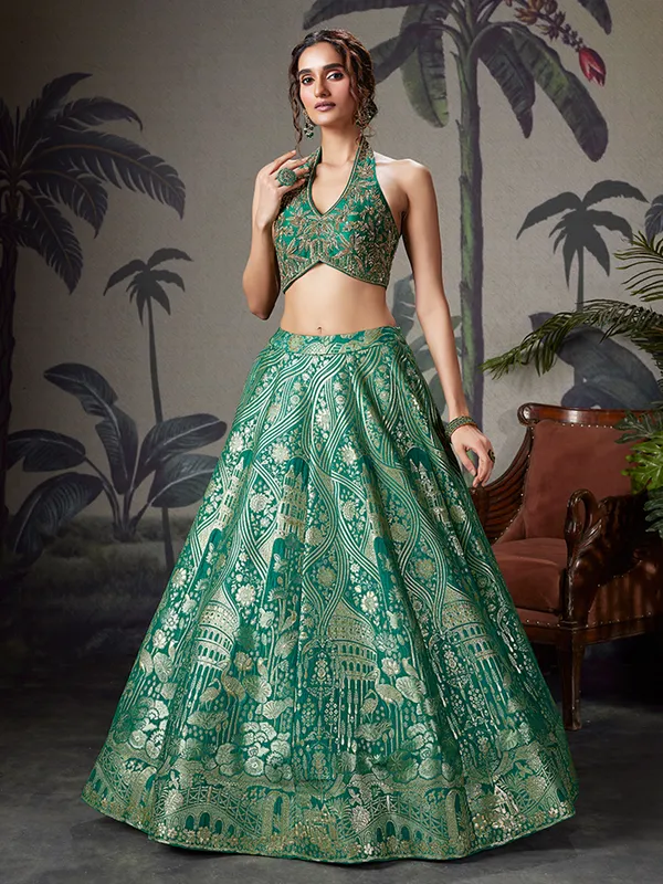 Green silk mehendi wear silk lehenga choli
