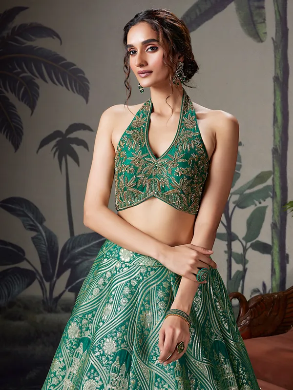 Green silk mehendi wear silk lehenga choli