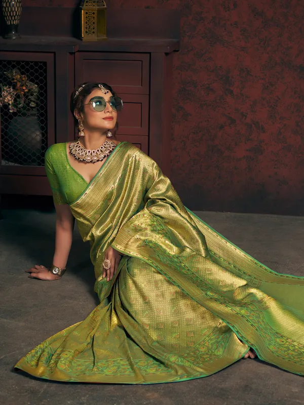 Green silk minakari saree