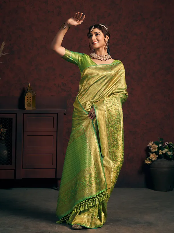 Green silk minakari saree