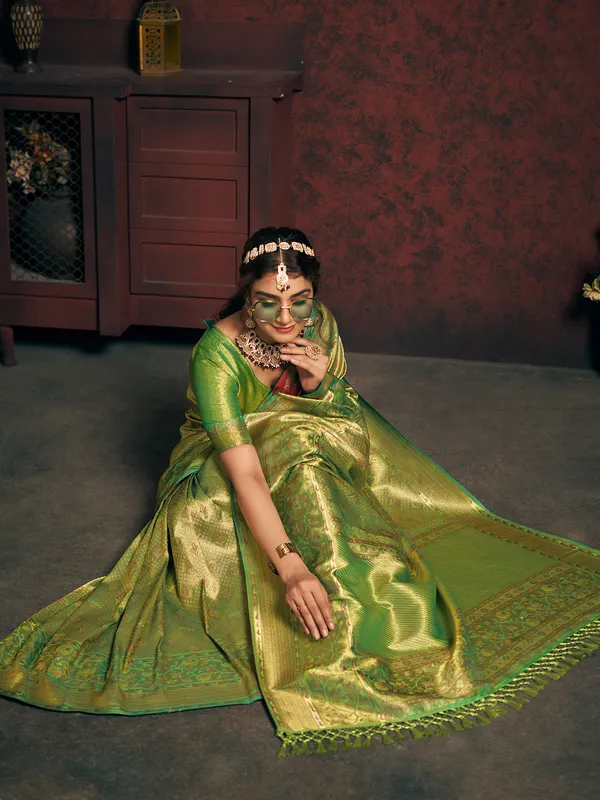 Green silk minakari saree