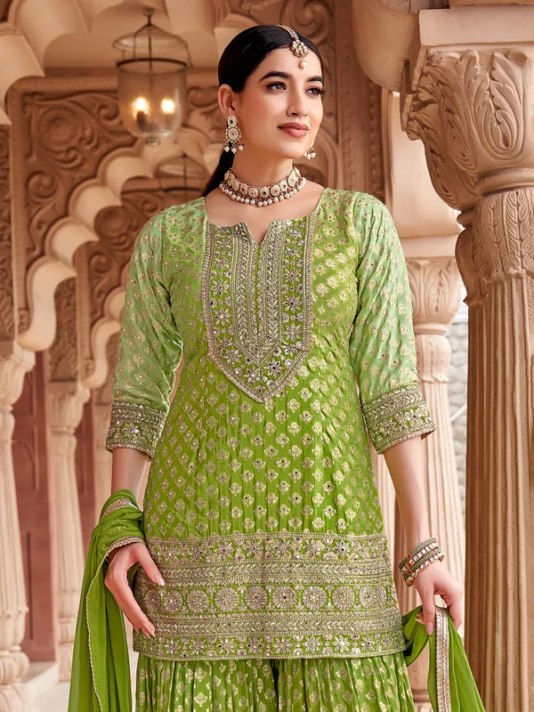 Green silk pakistani sharara Suit with dupatta