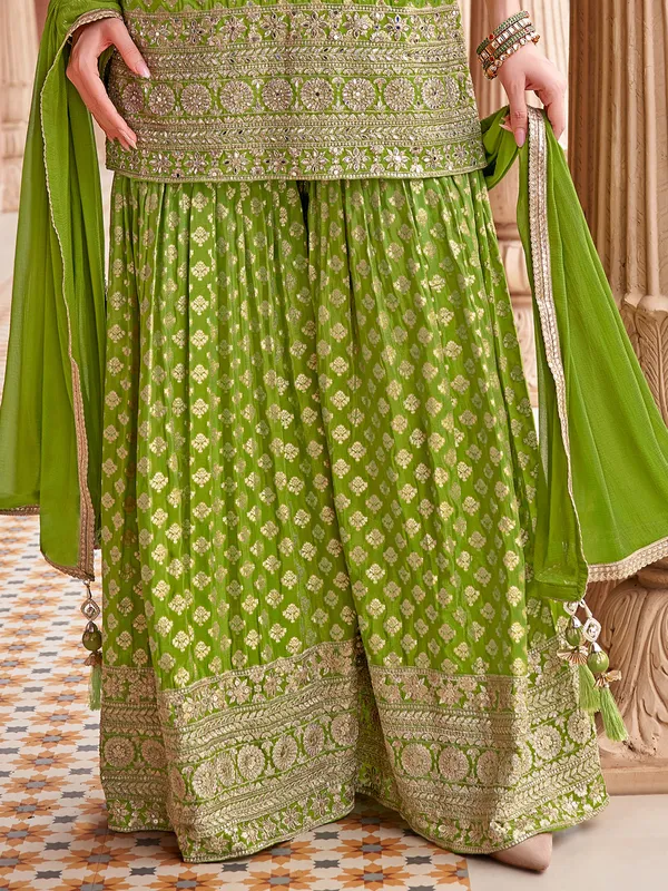 Green silk pakistani sharara Suit with dupatta