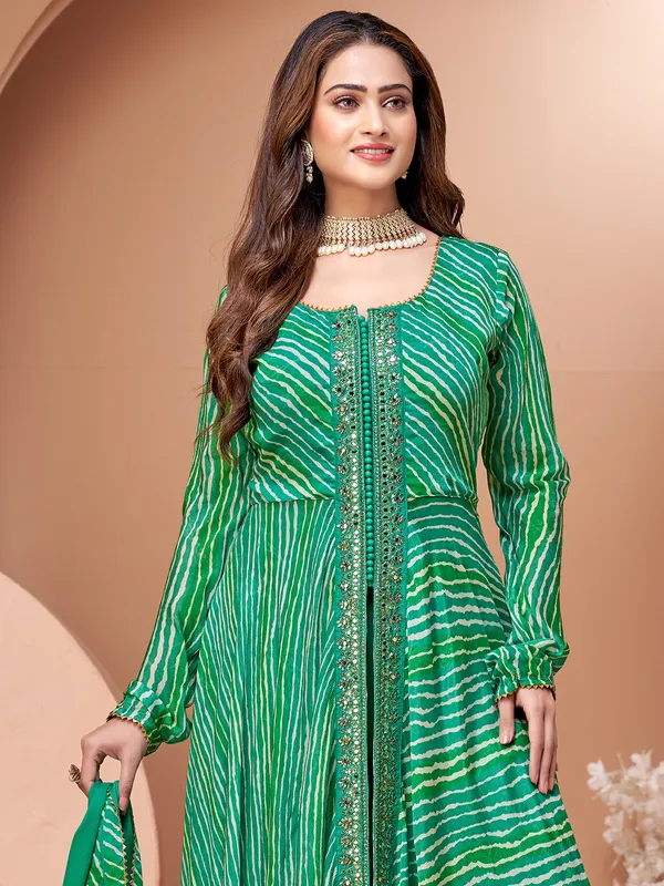 Green silk palazzo suit for festival wear