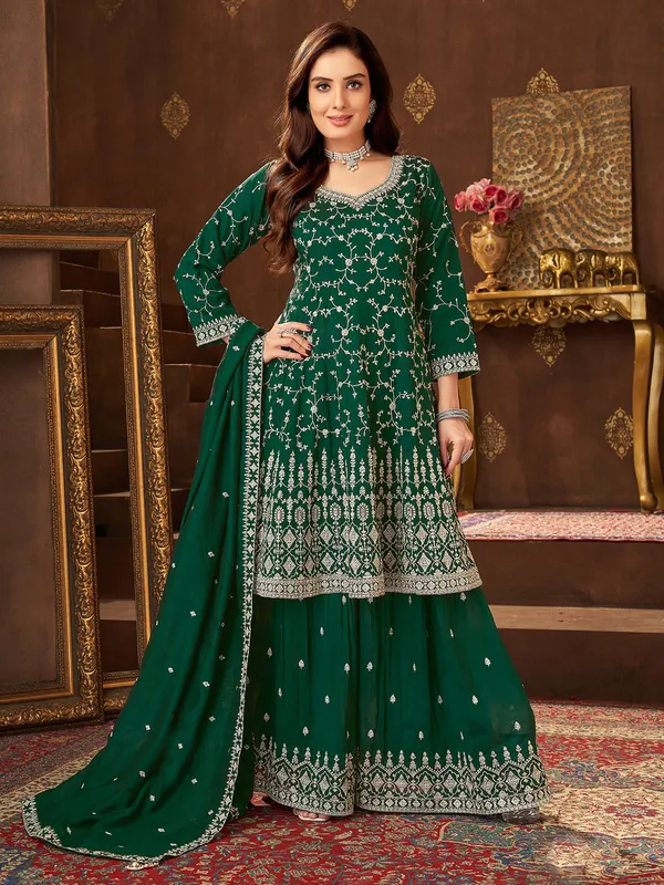Green silk palazzo suit for wedding wear