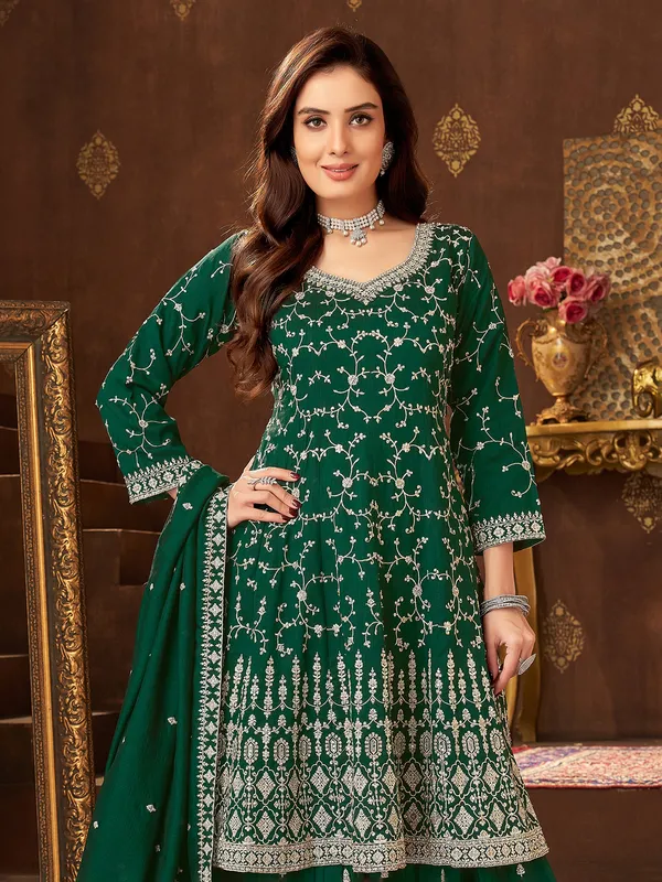 Green silk palazzo suit for wedding wear