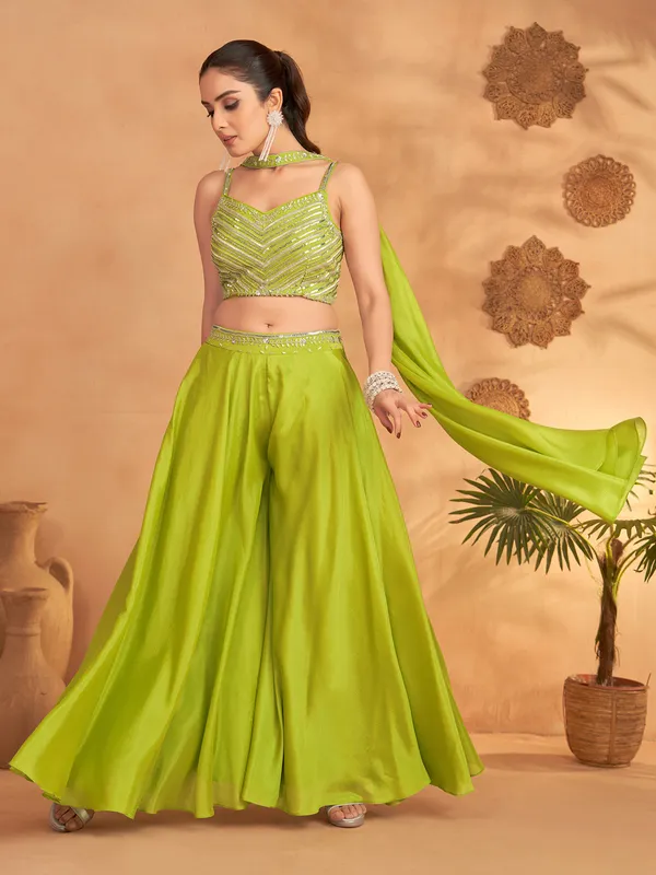 Green silk palazzo suit with choker dupatta