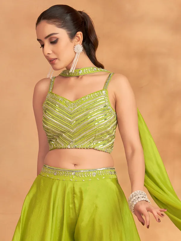 Green silk palazzo suit with choker dupatta