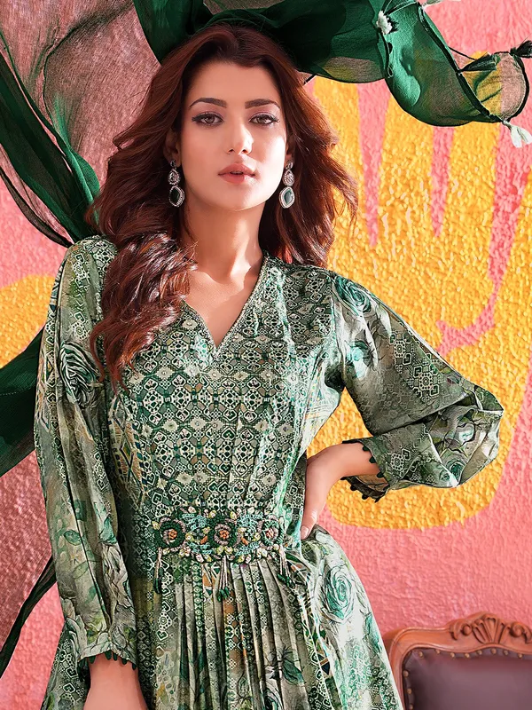 Green silk palazzo suit with zardosi embellishments