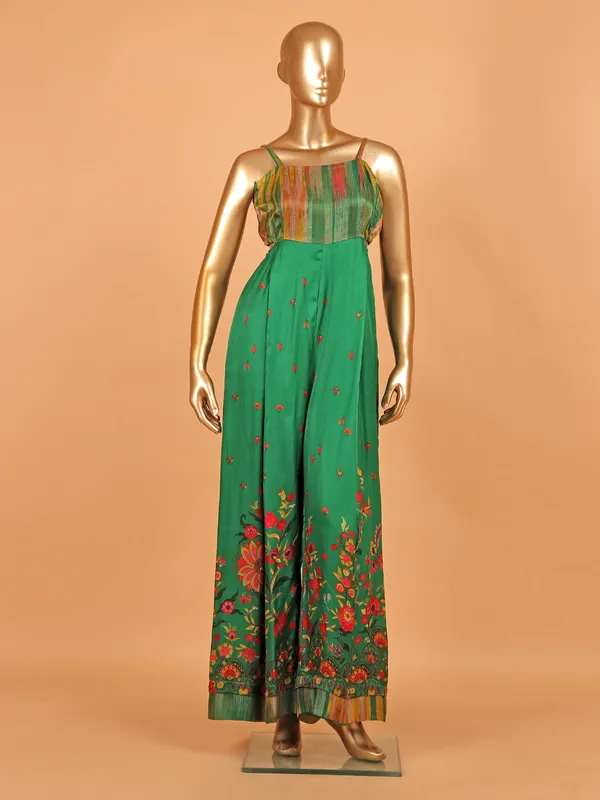 Green silk printed jacket style palazzo suit