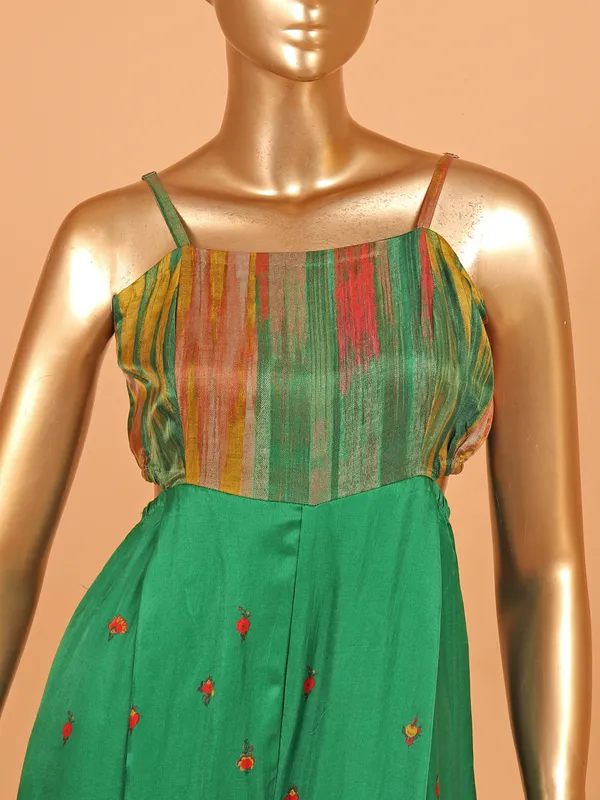 Green silk printed jacket style palazzo suit