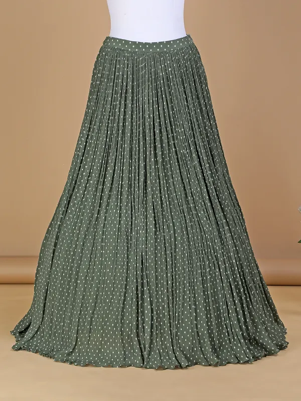 Green silk printed lehenga choli with long jacket