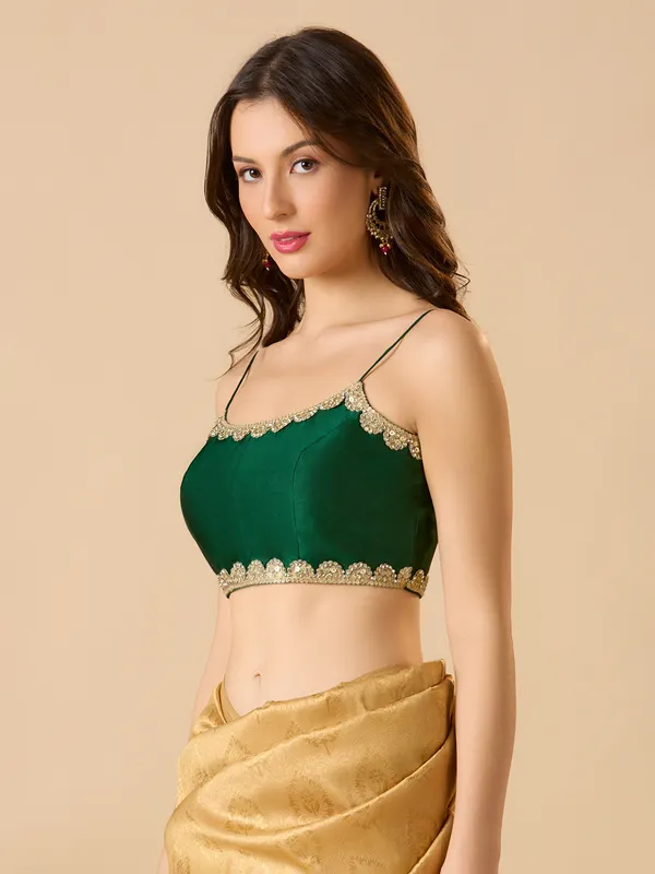 Green silk ready made blouse with sequin work