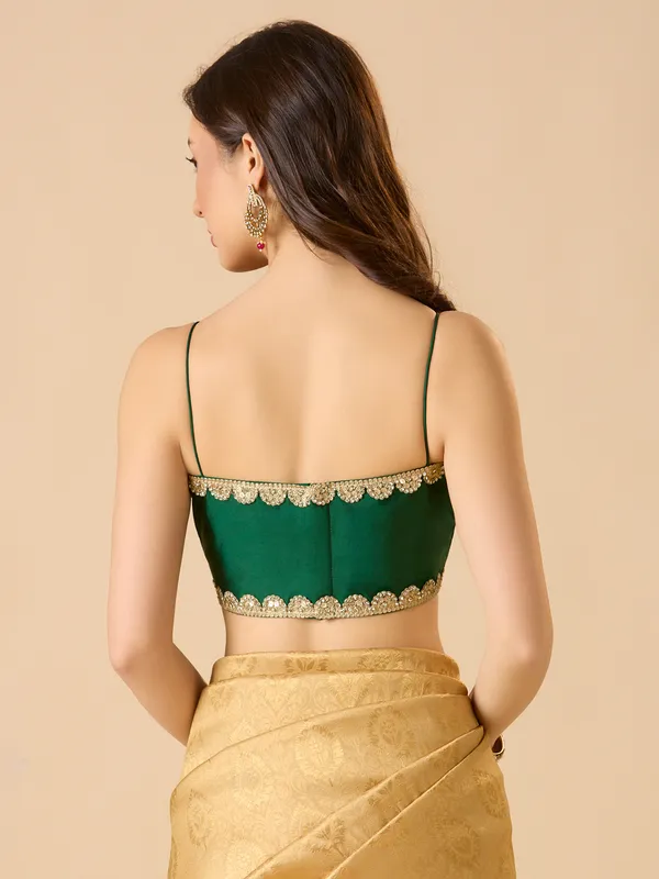 Green silk ready made blouse with sequin work