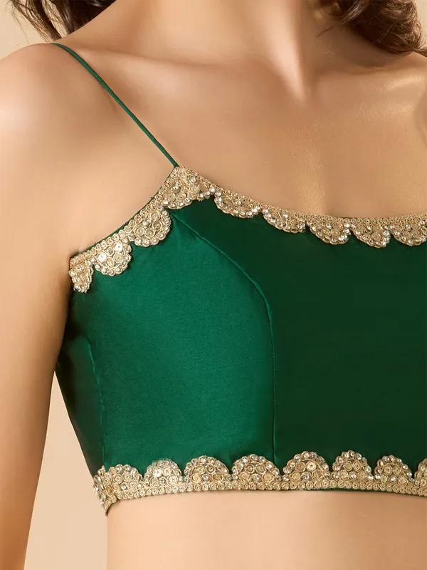 Green silk ready made blouse with sequin work