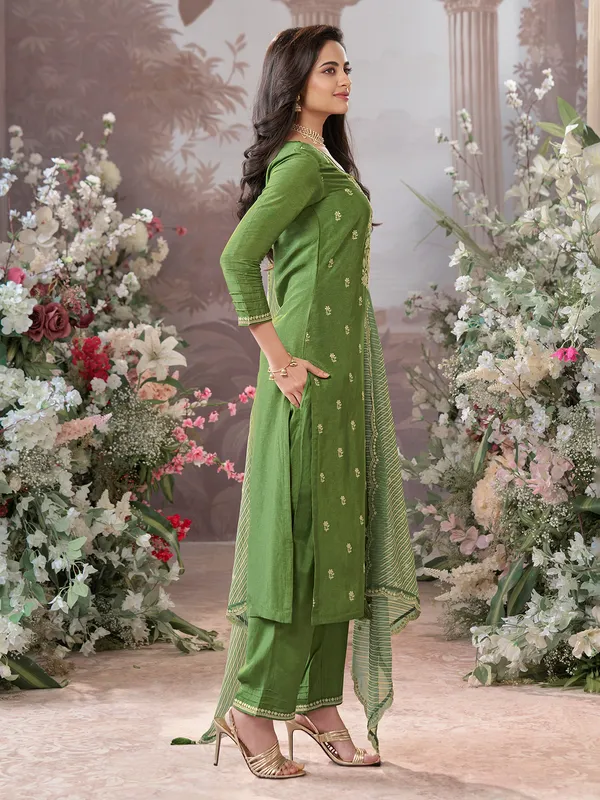 Green silk salwar suit with printed dupatta elegant outfit