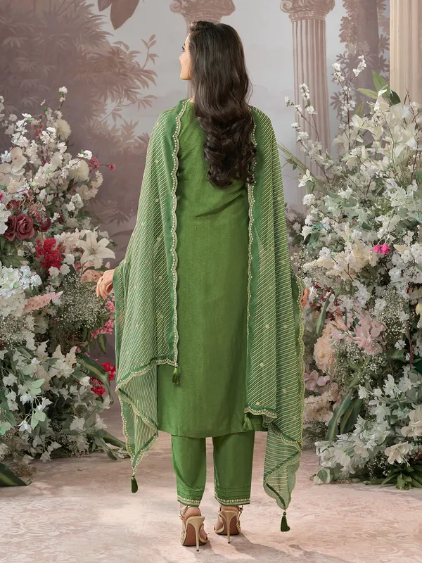 Green silk salwar suit with printed dupatta elegant outfit