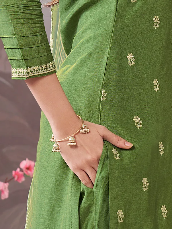Green silk salwar suit with printed dupatta elegant outfit