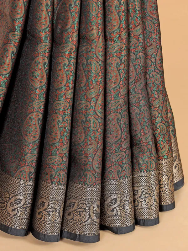 Green silk saree festive war with zari weaving