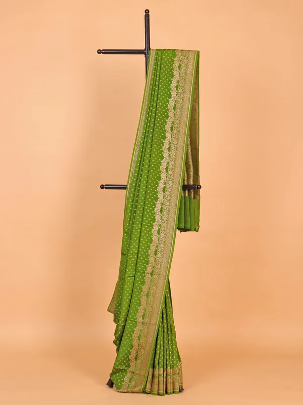 Green silk saree with contrast blouse