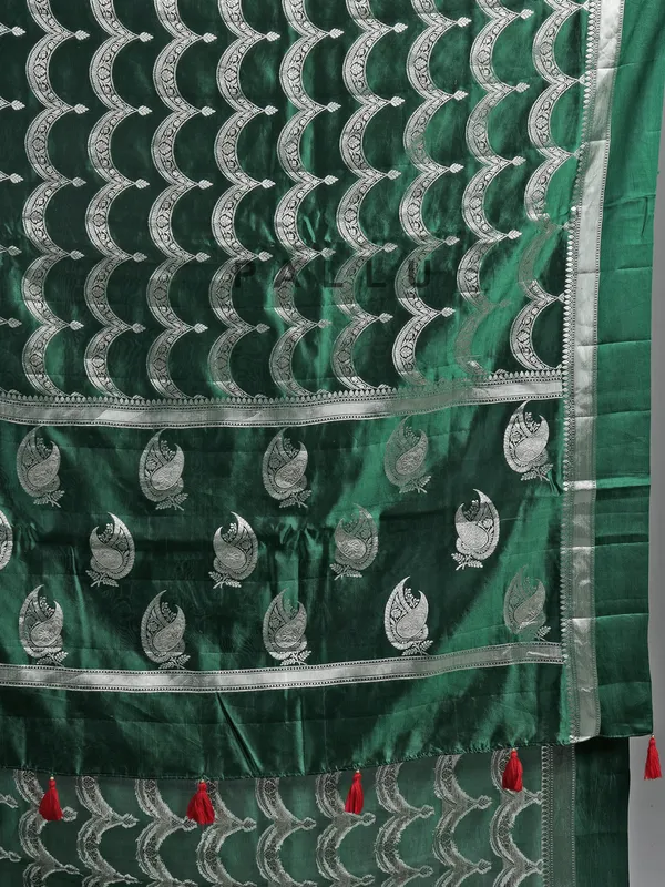 Green silk saree with silver zari weave