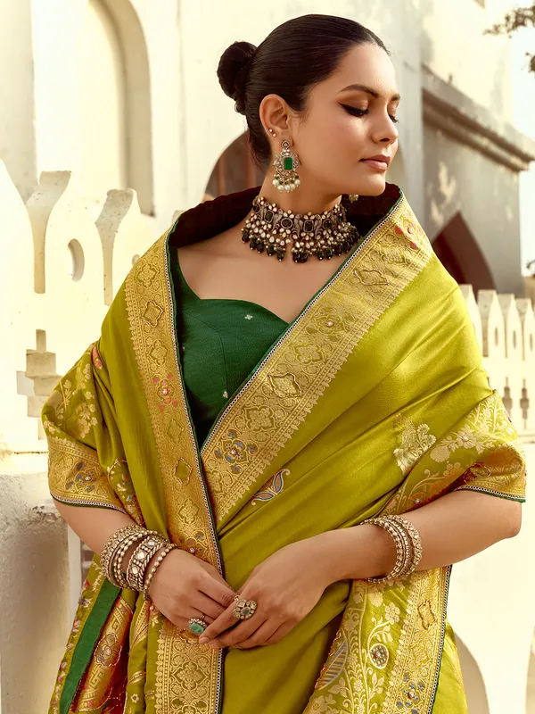 Green silk saree with zari work for wedding wear