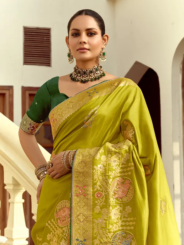 Green silk saree with zari work for wedding wear