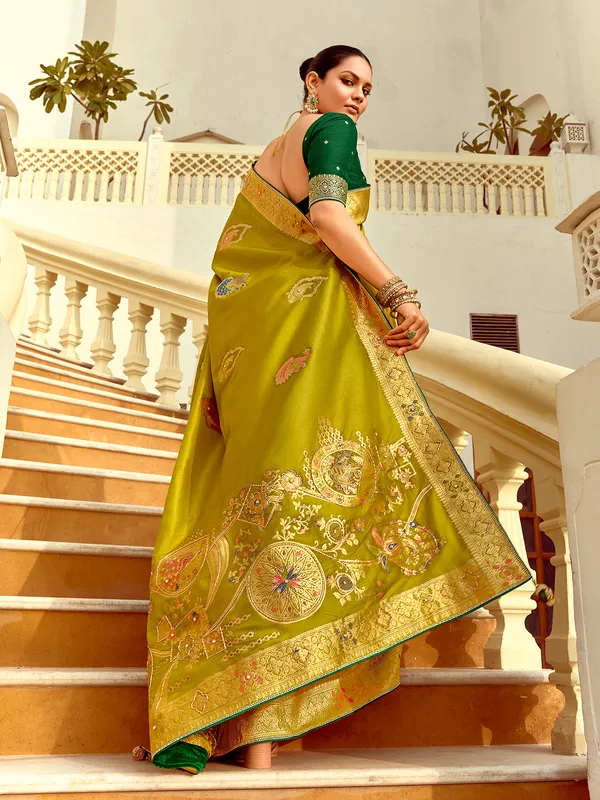 Green silk saree with zari work for wedding wear