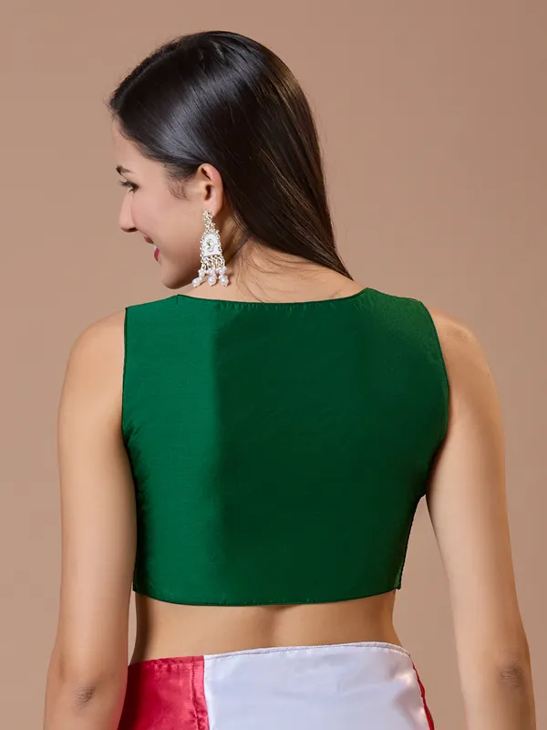 Green silk sleeveless comfort fit ready made blouse
