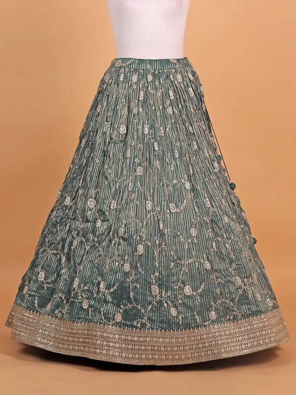 Green silk striped lehenga choli for women