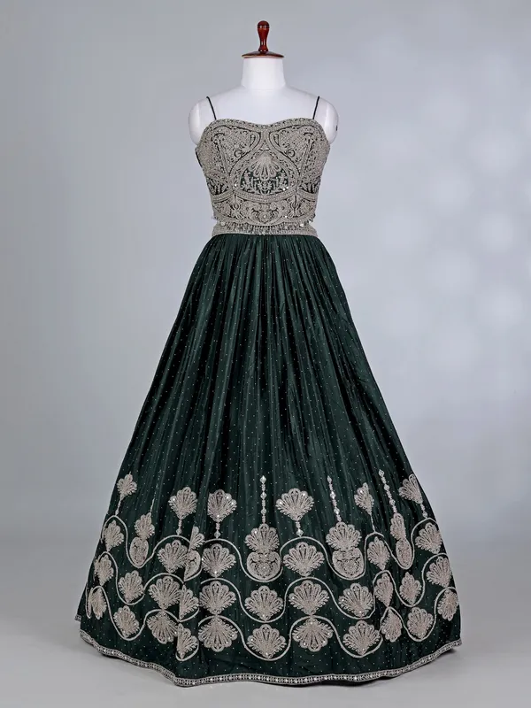 Green silk sweetheart bridal lehenga choli