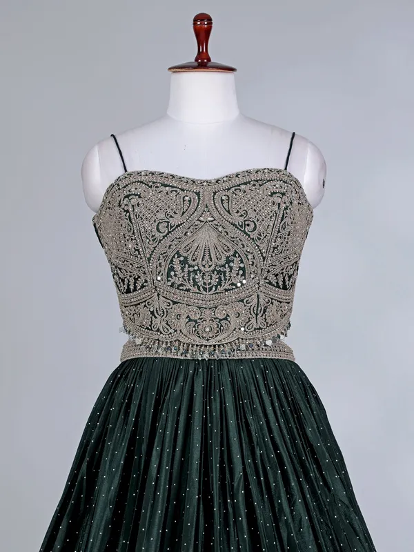 Green silk sweetheart bridal lehenga choli