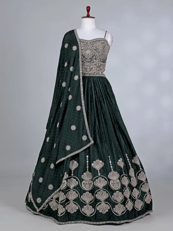 Green silk sweetheart bridal lehenga choli