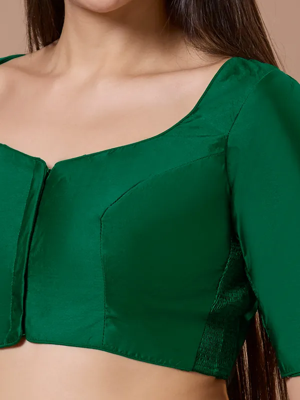 Green silk sweetheart neck comfort fit ready made blouse