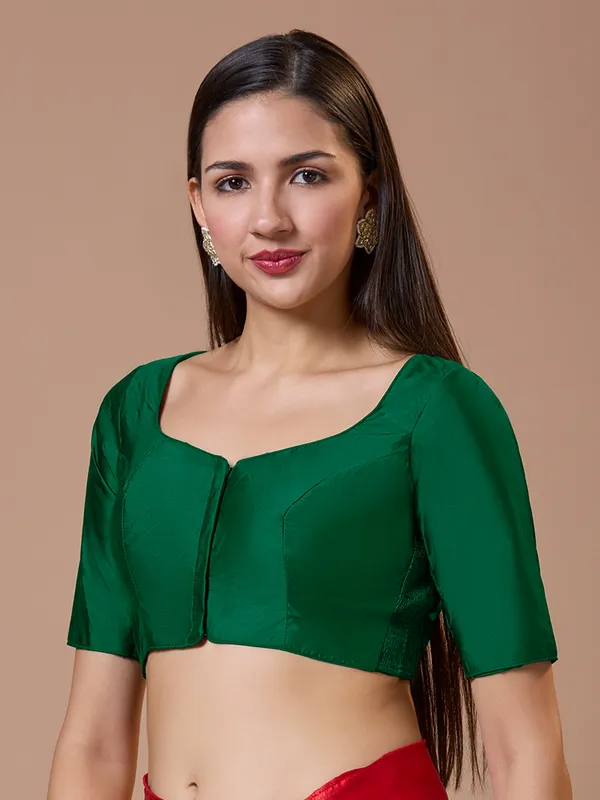 Green silk sweetheart neck comfort fit ready made blouse