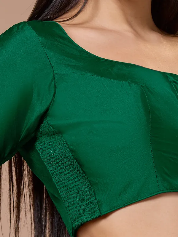 Green silk sweetheart neck comfort fit ready made blouse