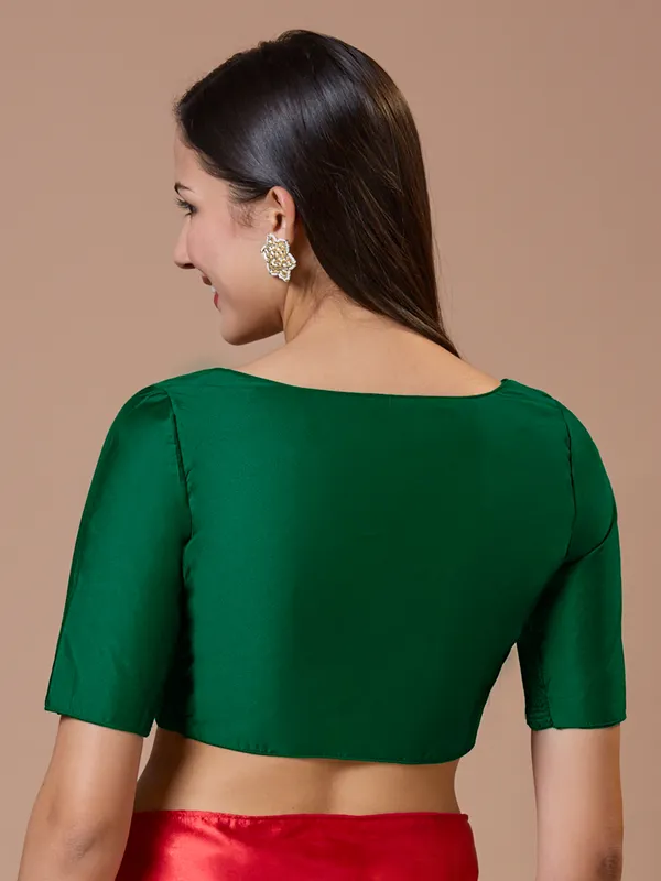 Green silk sweetheart neck comfort fit ready made blouse