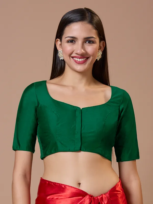 Green silk sweetheart neck comfort fit ready made blouse